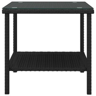 Fekete polyrattan és edzett üveg kisasztal 45 x 45 x 45 cm