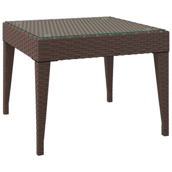 Barna polyrattan és edzett üveg kisasztal 50 x 50 x 38 cm