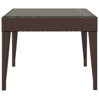 Barna polyrattan és edzett üveg kisasztal 50 x 50 x 38 cm