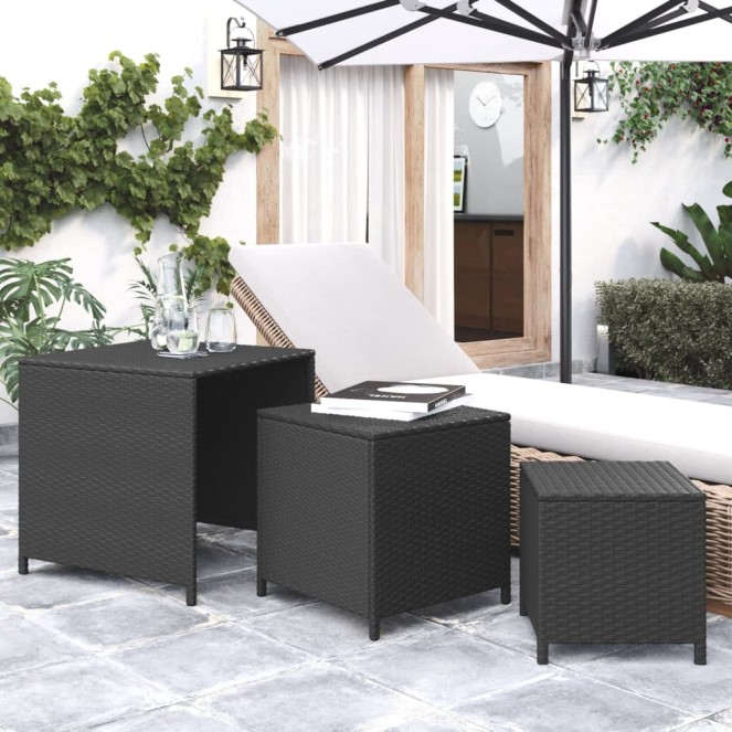 3 db fekete polyrattan rakásolható kisasztal 3 db fekete polyrattan rakásolható kisasztal
