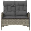 Szürke polyrattan dönthető kerti pad párnákkal 107 cm