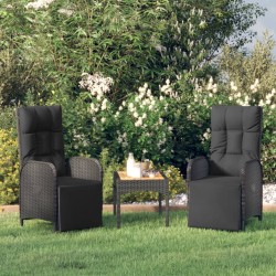 3 részes fekete polyrattan kerti ülőgarnitúra párnákkal