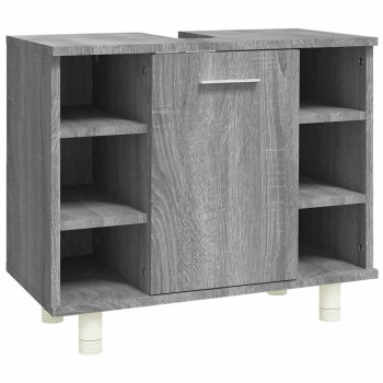 Szürke sonoma színű szerelt fa fürdőszobaszekrény 60x32x53,5 cm