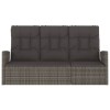 Szürke polyrattan dönthető kerti pad párnával 173 cm