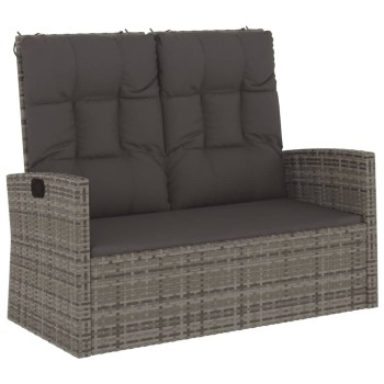 Szürke polyrattan dönthető kerti pad párnákkal 118 cm