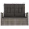 Szürke polyrattan dönthető kerti pad párnákkal 118 cm