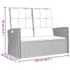 Szürke polyrattan dönthető kerti pad párnákkal 118 cm