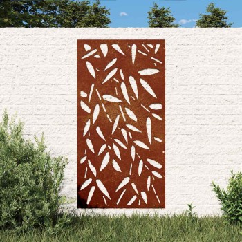 Bambuszlevél-mintás corten acél kerti faldísz 105 x 55 cm