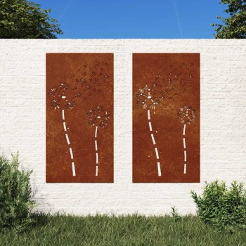 2 db virágmintás corten acél kerti faldísz 105 x 55 cm