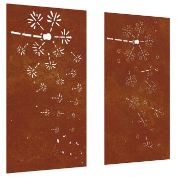 2 db virágmintás corten acél kerti faldísz 105 x 55 cm