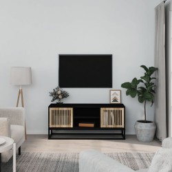 Fekete szerelt fa és vas tv-szekrény 105 x 30 x 45 cm