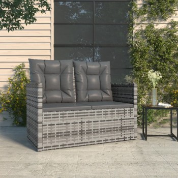 Szürke polyrattan kerti pad párnákkal 105 cm