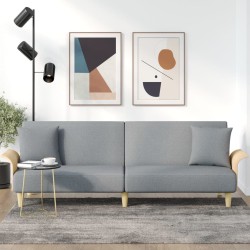 Világosszürke szövet kanapéágy karfával