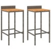 2 db szürke polyrattan és tömör akácfa bárszék