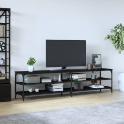 Fekete szerelt fa és fém tv-szekrény 200x30x50 cm