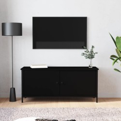 Fekete szerelt fa tv-szekrény ajtókkal 102x35x45 cm
