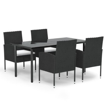 5 részes fekete polyrattan kerti étkezőgarnitúra párnákkal