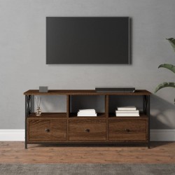 Barna tölgyszínű szerelt fa és vas tv-szekrény 102x33x45 cm