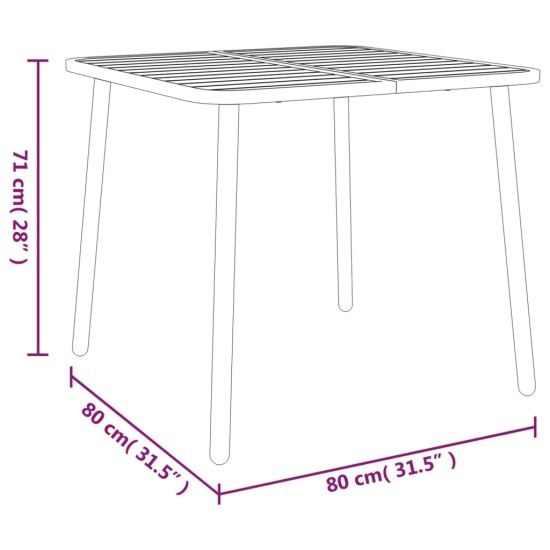 Antracitszürke acél kerti asztal 80 x 80 x 71 cm