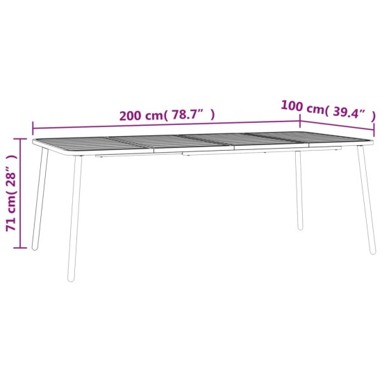 Antracitszürke acél kerti asztal 200 x 100 x 71 cm