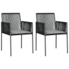 2 db fekete polyrattan kerti szék párnával 54 x 60,5 x 83,5 cm