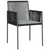 2 db fekete polyrattan kerti szék párnával 54 x 60,5 x 83,5 cm