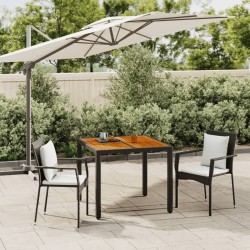 3 részes fekete polyrattan kerti étkezőgarnitúra párnákkal