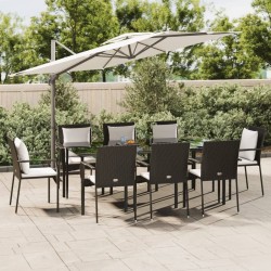 7 részes fekete polyrattan kerti ülőgarnitúra párnákkal