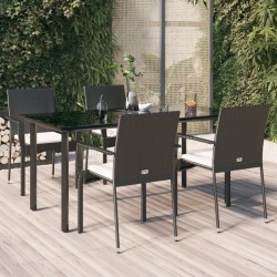 5 részes fekete polyrattan kerti étkezőgarnitúra párnákkal