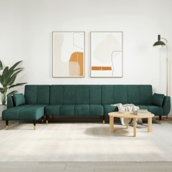 Zöld l-alakú bársony kanapéágy 275x140x70 cm