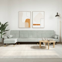 Világosszürke l-alakú bársony kanapéágy 271x140x70 cm