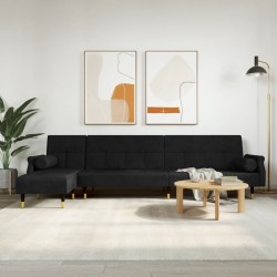 Fekete l-alakú bársony kanapéágy 271x140x70 cm
