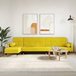 Sárga l-alakú bársony kanapéágy 271x140x70 cm Sárga l-alakú bársony kanapéágy 271x140x70 cm