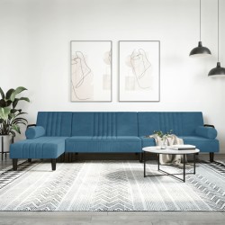Kék l-alakú bársony kanapéágy 260x140x70 cm