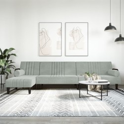 Világosszürke l-alakú bársony kanapéágy 260x140x70 cm