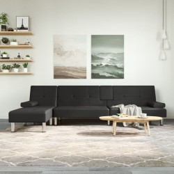 Fekete l-alakú műbőr kanapéágy 255x140x70 cm