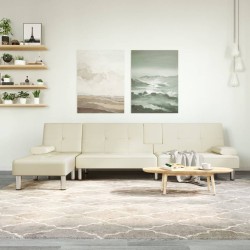 Krémszínű l-alakú műbőr kanapéágy 255x140x70 cm