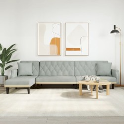 Világosszürke l-alakú bársony kanapéágy 271x140x70 cm