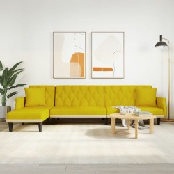Sárga l-alakú bársony kanapéágy 271x140x70 cm