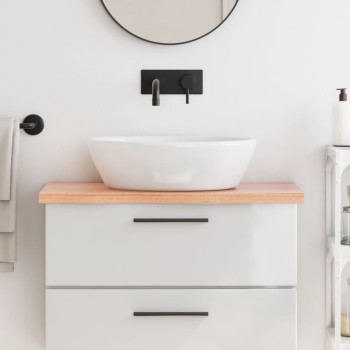 Világosbarna kezelt tömör fa fürdőszobai pult 80x40x(2-4) cm