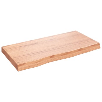 Világosbarna kezelt tömör fa fürdőszobai pult 80x40x(2-6) cm