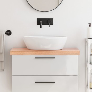 Világosbarna kezelt tömör fa fürdőszobai pult 80x40x(2-6) cm