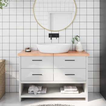 Világosbarna kezelt tömör fa fürdőszobai pult 120x30x(2-4) cm