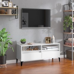 Magasfényű fehér szerelt fa tv-szekrény 100 x 34,5 x 44,5 cm