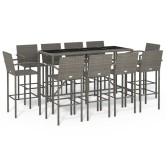11 részes szürke polyrattan kerti bárszett