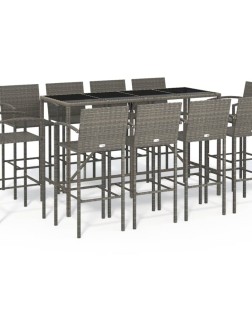11 részes szürke polyrattan kerti bárszett