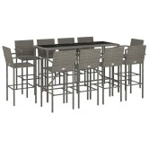 11 részes szürke polyrattan kerti bárszett