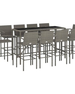 11 részes szürke polyrattan kerti bárszett
