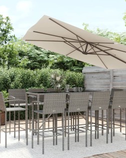 11 részes szürke polyrattan kerti bárszett