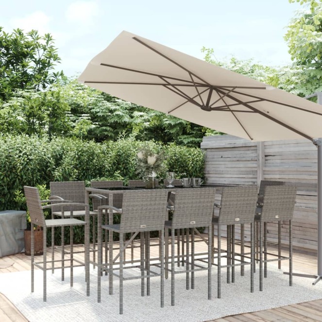 11 részes szürke polyrattan kerti bárszett